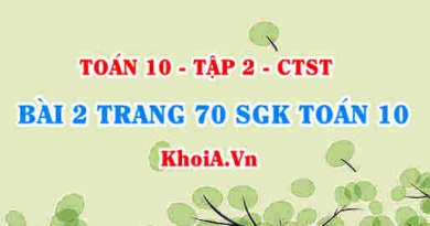 Bài 2 trang 70 SGK Toán 10 tập 2 Chân trời sáng tạo